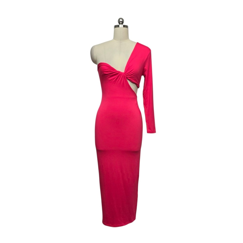 SER.O.YA Womens Hot Pink One Shoulder Cutout Midi Dress Size Small Twist